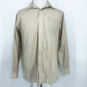 Statements Shirt Broadcloth Tan Long Sleeve Button Up Men's Large Dress Shirt